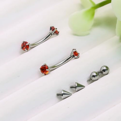 16G Eyebrow Piercing Jewelry Surgical Steel Internal Thread Curved Barbell Tiny Eyebrow Ring Vertical Labret Lip Jewelry Ear Rook Small Christmas Belly Button Ring for Women Men - color: red