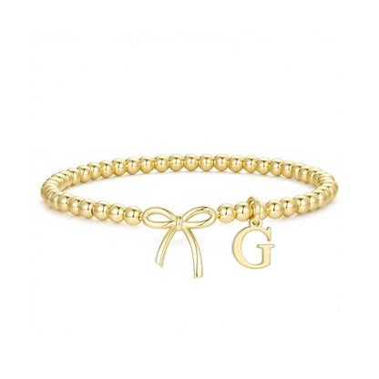 M MOOHAM Bow Initial Bracelets for Women Girls, Letter A-Z Beaded Bracelet | 14K Gold Plated, Bow Bracelets for Girls, Gold Bracelet, Beaded Initial Bracelet, Birthday Gift for Teen Girl Jewelry - color: G