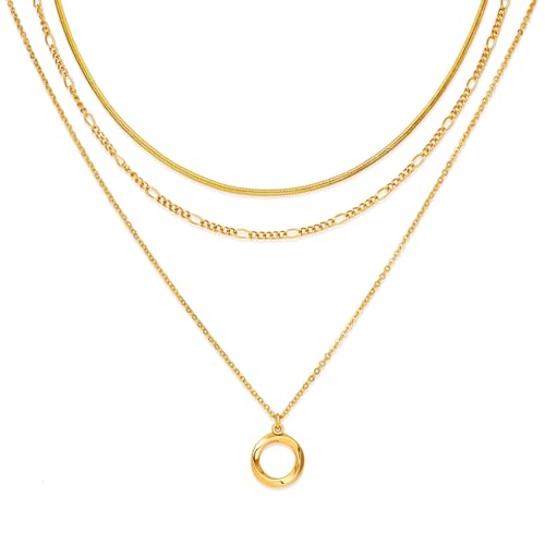 LANE WOODS Gold Plated Layered Necklace for Women, Pendant Choker | Adjustable multilayer chain, pendant and choker-style layers, coordinated stacked look for daily wear and gifting