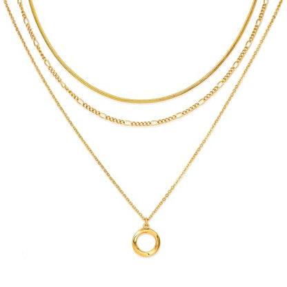 LANE WOODS Gold Plated Layered Necklace for Women, Pendant Choker | Adjustable multilayer chain, pendant and choker-style layers, coordinated stacked look for daily wear and gifting