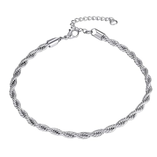 ChainsHouse Ankle Bracelets for Women, Stainless Steel Beaded Chain Ankle Bracelet, Womens Heart Anklets for Summer Beach Jewelry Gifts - color: L: twisted rope-6mm-stainless