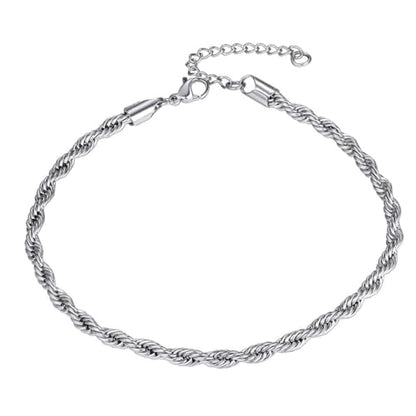 ChainsHouse Ankle Bracelets for Women, Stainless Steel Beaded Chain Ankle Bracelet, Womens Heart Anklets for Summer Beach Jewelry Gifts - color: L: twisted rope-6mm-stainless