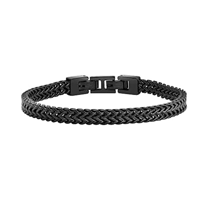 Geoffrey Beene Men’s Stainless Steel Double Franco Chain Bracelet with Extension - color: Black, size: 8.5"