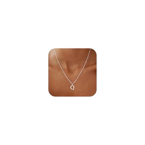 Initial Necklaces for Women - 14K Gold Silver Plated Letter Necklace Name Personalized Dainty Fashion Chain Non Tarnish Single Cute Pendant Necklace Charm Jewelry Gift for Women Her - color: Silver, style: Q