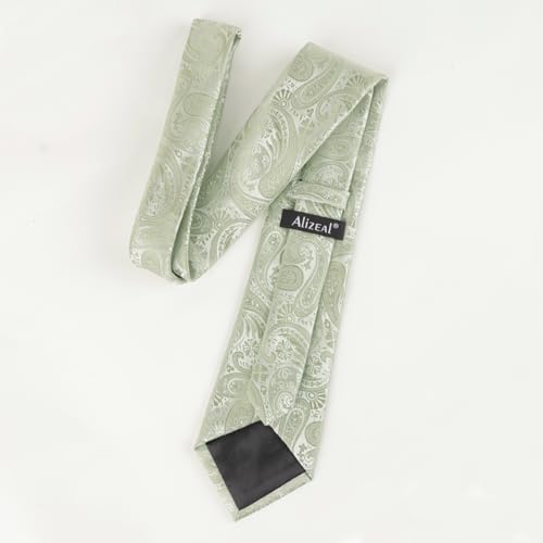 Alizeal Mens Gradient Paisley Necktie and Pocket Square Set | Elegant Design Perfect for Weddings Banquets Business Formal Events - color: 170-sage Green