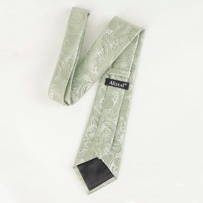Alizeal Mens Gradient Paisley Necktie and Pocket Square Set | Elegant Design Perfect for Weddings Banquets Business Formal Events - color: 170-sage Green