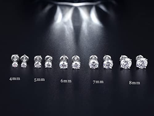 Jiamiaoi Stud Earrings Screw Back Sterling Silver Cubic Zirconia Stud Earrings Set 4 Millimeters-8 Millimeters Nickle Free Hypoallergenic Earring Studs - color: F-Round Zircon, size: 6mm