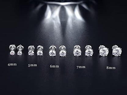 Jiamiaoi Stud Earrings Screw Back Sterling Silver Cubic Zirconia Stud Earrings Set 4 Millimeters-8 Millimeters Nickle Free Hypoallergenic Earring Studs - color: F-Round Zircon, size: 6mm