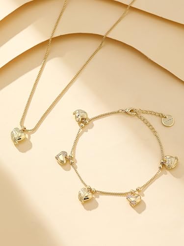14K Gold Heart Charm Bracelet for Women, Dainty Cute Gold Plated Link Chain Bracelets, Women's Trendy Jewelry Gift