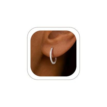FaithHeart 925 Sterling Silver Post Small CZ Huggie Hoop Earrings for Women | Hypoallergenic Small Cubic Zirconia Hoop Earrings, Silver/Black/Gold/Rose Gold Huggie Earrings, 8-20mm with Gift Box - color: Silver, size: 14mm