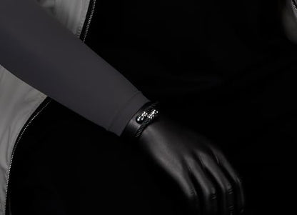 COOLSTEELANDBEYOND Elastic Adjustable Steel Twisted Cable Cuff Bangle Bracelet for Mens for Women - color: M-Metal Color: Black & Silver