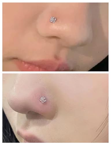 18G 20G 14K Gold Filled Nose Rings Studs Piercing Jewelry For Women Men 316L Surgical Steel Round Square Cubic Zirconia Nose Rings Studs Nostrial Piercing Jewelry CZ 1.5mm 2mm 2.5mm 3mm - color: Silver, size: 18 Gauge-Straight-Square CZ