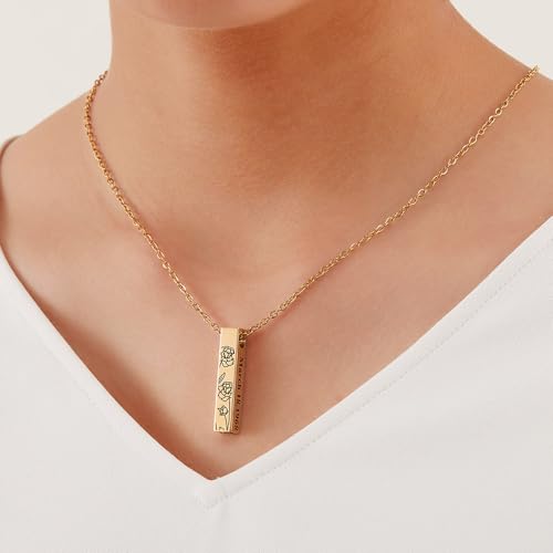 AILIN Customize Cremation Jewelry For Ashes Personalized Birth Flower Name Urn Necklaces For Ashes Stainless Steel Bar Necklace For Women Memorial Jewelry Gifts For Loved One Her Grandma