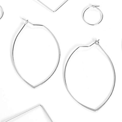 Marquise Large Hoop Earrings for Women | Plated in 18K Gold or 925 Sterling Silver, Hypoallergenic and Safe for Sensitive Ears - color: 1.75" inch - 925 Sterling Silver Plated
