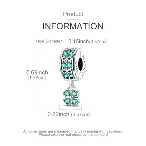 Hapour Clip Spacer Charm for Bracelet 925 Sterling Silver Stopper Beads | Heart Stopper Charm, Butterfly Lucky Clover Sunflower Openable Clip Lock Jewelry Beads for Women Mom - color: Lucky Clover