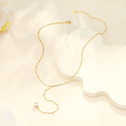Pearl Necklaces for Women - 14K Gold Plated Y-Shaped Choker Necklace for Women, Gold Jewelry Beaded Necklace Gifts for Teens - color: Y-Pearl-4