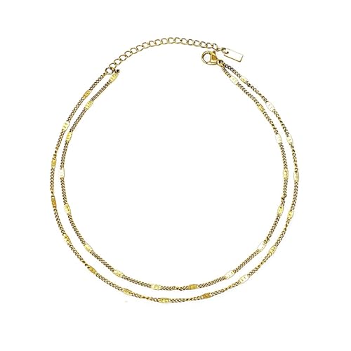 Stainless Steel Chain Ankle Bracelet for Women Adjustable Waterproof Anklet - color: Gold / Double Layer Fine Curb