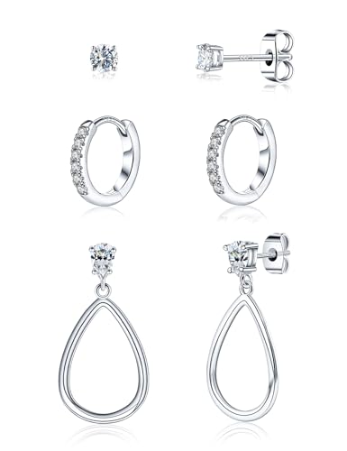 Mossanite 925 Sterling Silver Pendant and Earring Set Hypoallergenic Silver Earrings - color: 18K White Gold