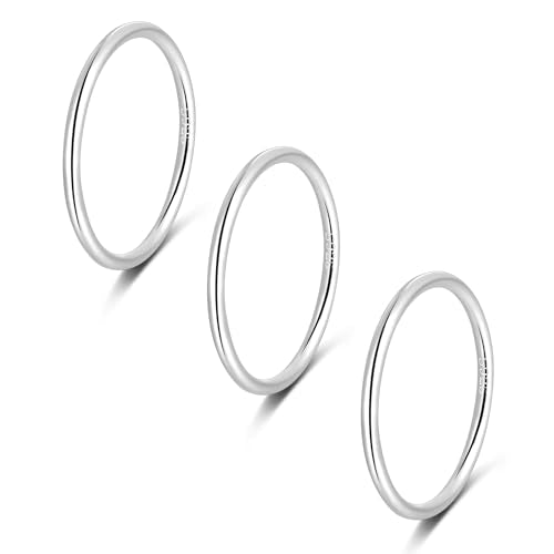 CANDYFANCY 925 Sterling Silver 1.2mm Stacking Midi Thin Rings Thumb Pinky Ring Stack Knuckle Rings for Women Band Ring Size 2.5-8.5 - color: silver-3pcs, size: 4.25