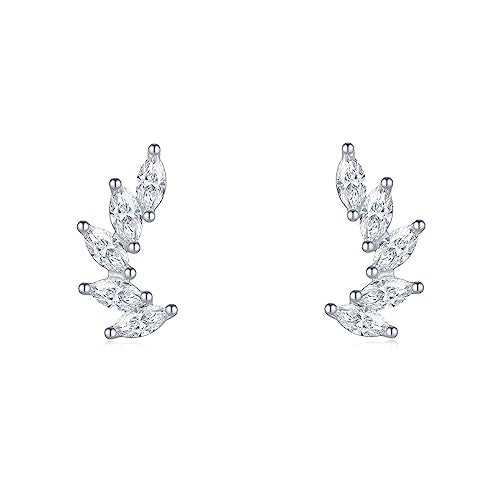Rnivida 925 Sterling Silver Dainty Cz Climber Stud Earrings, Hypoallergenic Small Cubic Zirconia Ear Crawler Earring for Women - color: Wing- Silver