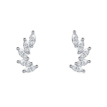 Rnivida 925 Sterling Silver Dainty Cz Climber Stud Earrings, Hypoallergenic Small Cubic Zirconia Ear Crawler Earring for Women - color: Wing- Silver
