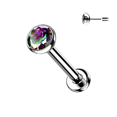 Pierced Owl - 18G Petite 8mm Barbell Implant Grade Titanium Threadless Push-in 2.5mm Crystal Flat Back Lip Cartilage Tragus Stud - style: Vitrail Medium