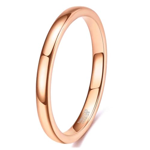 Tungsten Domed Wedding Band Men Women High Polish Comfort Fit - color: 2mm-Rose Gold