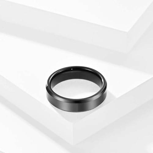 Stainless Steel Wedding Band Ring For Men Women | Sandblasted matte finish, 4mm/6mm/8mm widths, steel/black/gold-tone colors, everyday wear, wedding - color: Smooth-6mm-Black