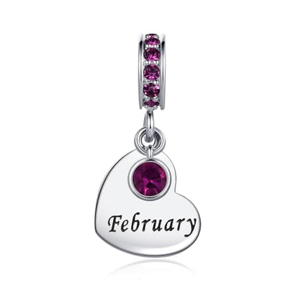 NARTGO January-December Birthstone Birthday Charm Heart Dangle Beads Jewelry Gift for Women Compatible with Pandora Bracelets & Necklaces - style: February Birthstone