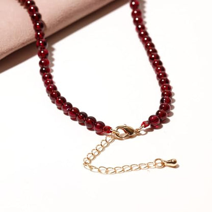 Simple 4mm Gemstones and Crystals Choker Necklace Unisex 16"-18" | Necklaces for Women Men, Adjustable, 40-45 cm Chain Length, Handmade, Spiritual Gemstones, Positive Energy, Daily Wear - style: Garnet