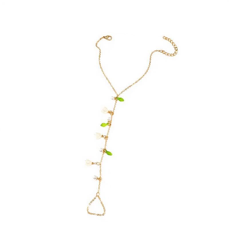 Vivian&CD Trendy Gold Hand Chain Bracelet for Women, 14k Gold Plated Dainty Ring Bracelet, Hypoallergenic Finger Nail Bracelet with Zircon Sequins or Satellite Chain - Elegant Jewelry Gift for Women - style: florid