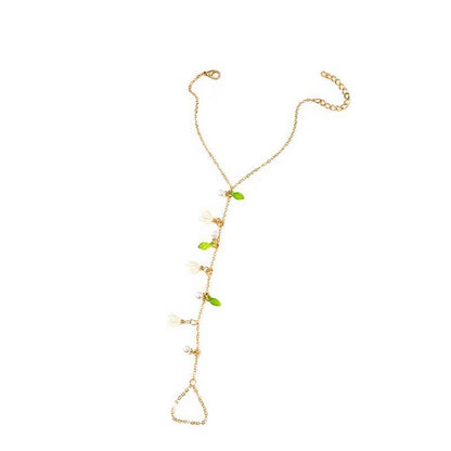 Vivian&CD Trendy Gold Hand Chain Bracelet for Women, 14k Gold Plated Dainty Ring Bracelet, Hypoallergenic Finger Nail Bracelet with Zircon Sequins or Satellite Chain - Elegant Jewelry Gift for Women - style: florid