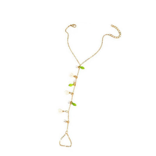 Vivian&CD Trendy Gold Hand Chain Bracelet for Women, 14k Gold Plated Dainty Ring Bracelet, Hypoallergenic Finger Nail Bracelet with Zircon Sequins or Satellite Chain - Elegant Jewelry Gift for Women - style: florid