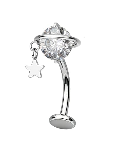 OUFER 14G Teardrop Dangle Belly Button Ring Implant Grade Titanium CZ Internally Threaded Navel Ring 10mm Bar Length Belly Piercing Jewelry Hypoallergenic Body Jewelry for Women