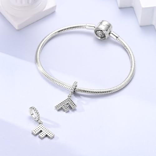 Hapour Letter 925 Sterling Silver Charm with Cubic Zirconia Alphabet A-Z Initial Dangle Charms Beads Pendent DIY Jewelry for Bracelets Necklace - color: F