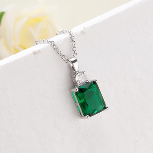CiNily Rectangular Crystal Necklace for Women Trendy, Pendant Necklace with Chain 14K White Gold | Gold Plated Multicolor Birthstone Pendant Necklaces Boho Jewelry for Christmas Birthday Wedding - color: Silver-Green cz