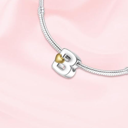 A~Z Alphabet Charm Letter Beads 925 Sterling Silver with Heart-shaped 5A Cubic Zircon Stones fits Pandora European Bracelets Necklace Jewelry Gift for Women - style: B Letter Charms