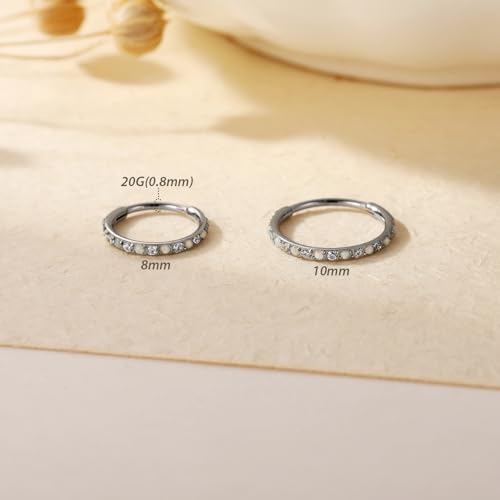 FUNLMO 20G 18G 16G 12G Nose Ring Hoop Conch Rook Daith Helix Tragus Piercing Jewelry 316L Surgical Steel Cartilage Earring Conch Hoop Earring Septum Jewelry Belly Lip Ring 5mm to 14mm - color: Silver-CZ&Opal, 1pc