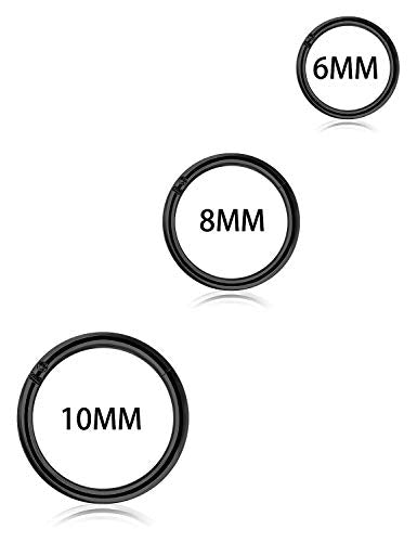 SCERRING 18G Stainless Steel Hinged Clicker Segment Septum Nose Lip Ring Hoop Cartilage Tragus Sleeper Earrings Body Piercing Jewelry 6mm 8mm 10mm 6PCS - color: 3 Pairs - Black
