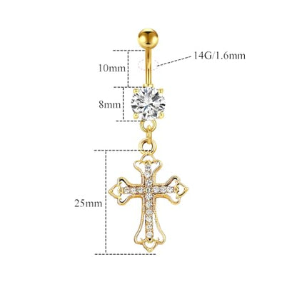 VERAMI 14G 316L Celtic Cross Belly Button Ring Surgical Steel Paved Gems Dangling Belly Button Ring Body Piercing Jewelry - color: Gold:C-5