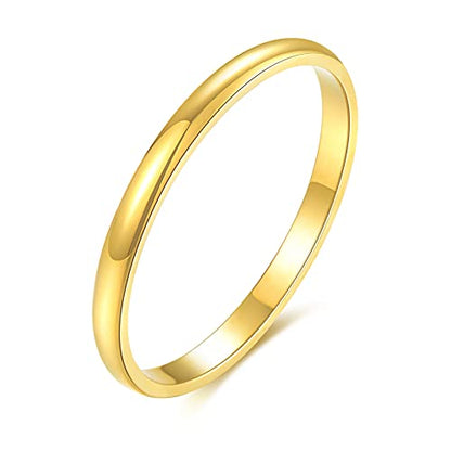 KAZITSAN 2mm 4mm 6mm Stainless Steel Rings for Women Men High Polish Plain Dome Silver/Gold/Rose Gold Wedding Band Comfort Fit - color: 2mm-Gold