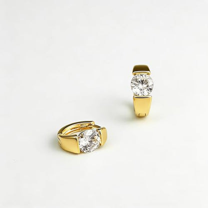 Sterling Silver Hoop Earrings, Hoops CZ Cubic Zirconia White Gold Plated Huggie Hoop Earrings for Women Gift 1.2 ct - color: gold