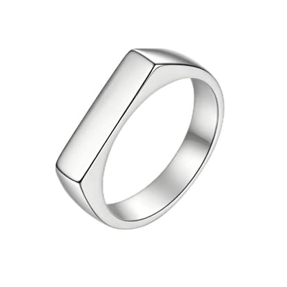 Square Signet Style Titanium Steel Classical Wedding Engagement Ring | Classical Simple Plain Wedding Engagement Statement Ring,Square Shape Signet Style Titanium steel Steel - color: Silver
