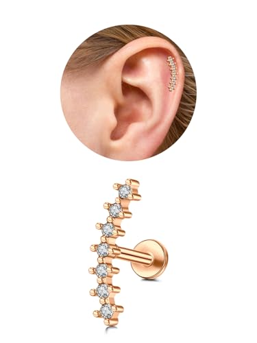 1pc 16G Cartilage Helix Tragus Earrings Jewelry Stainless Steel 6mm Earring Stud Flat & Ball Back Stud Earrings for Women - style: B -flat back, rose gold