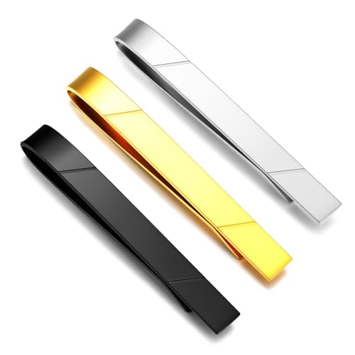 GWD Stainless Steel Tie Clips for Men Classic Tie Bar Clip Set | Ideal Gift for Father, Husband, Boyfriend, Business, Wedding, Tie clip With Gift Box - style: 3pcs