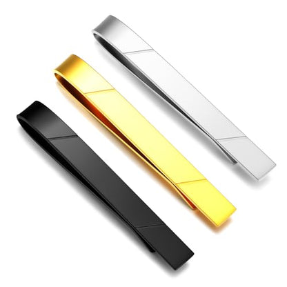 GWD Stainless Steel Tie Clips for Men Classic Tie Bar Clip Set | Ideal Gift for Father, Husband, Boyfriend, Business, Wedding, Tie clip With Gift Box - style: 3pcs