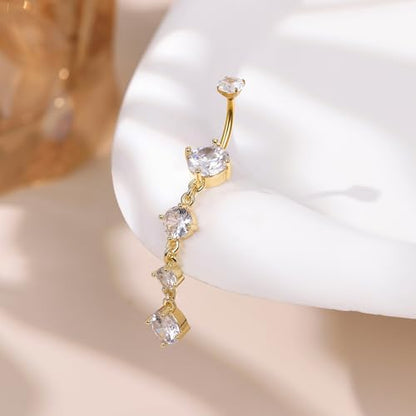 14G G23 Titanium Dangle Belly Button Ring for Women Dangling Belly Rings CZ Butterfly Teardrop Navel Rings Internally Threaded Curved Barbell Navel Piercing Jewelry - color: Gold-1