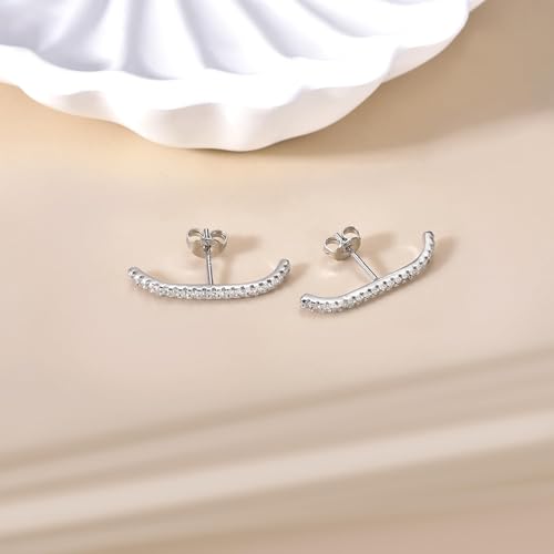 CZ Suspender Cuff Stud Earrings Wrap Earlobe Silver Post Cubic Zirconia Minimalist Jewelry for Women - color: Silver Paved CZ