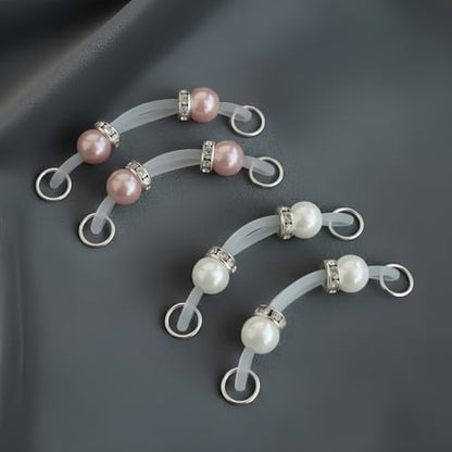 2 Pairs Non-Piercing Nipple Jewelry – Adjustable Silicone Rings with Silver & Gold Beads – Fake Nipple Piercing Look, Pain-Free Faux Nipple Rings for Unisex Adult Body Jewelry - color: White & Pink