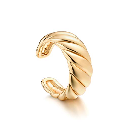Women Ear Cuff Earring Gold Non Pierced Ear Cartilage Clip on Wrap Hoop 14K Gold Filled Tiny Boho Beach Simple Minimalist Delicate Handmade Hypoallergenic Jewelry Gift-Sold as Single/Pair - style: Croissant